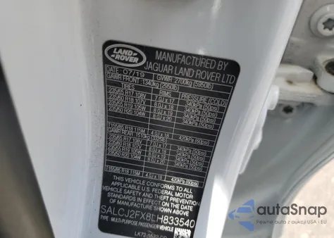 2020 Land Rover Discovery Sport S z USA, uszkodzony, nr VIN SALCJ2FX8LH833540